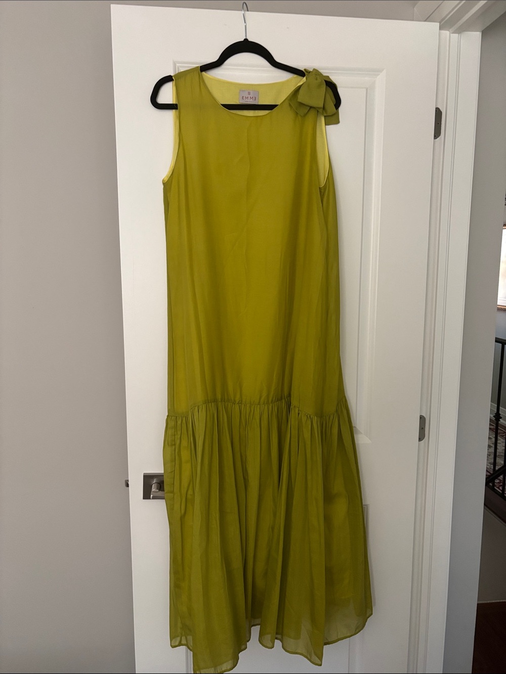 Sleeveless Lime Green Bow-Shoulder Maxi Dress